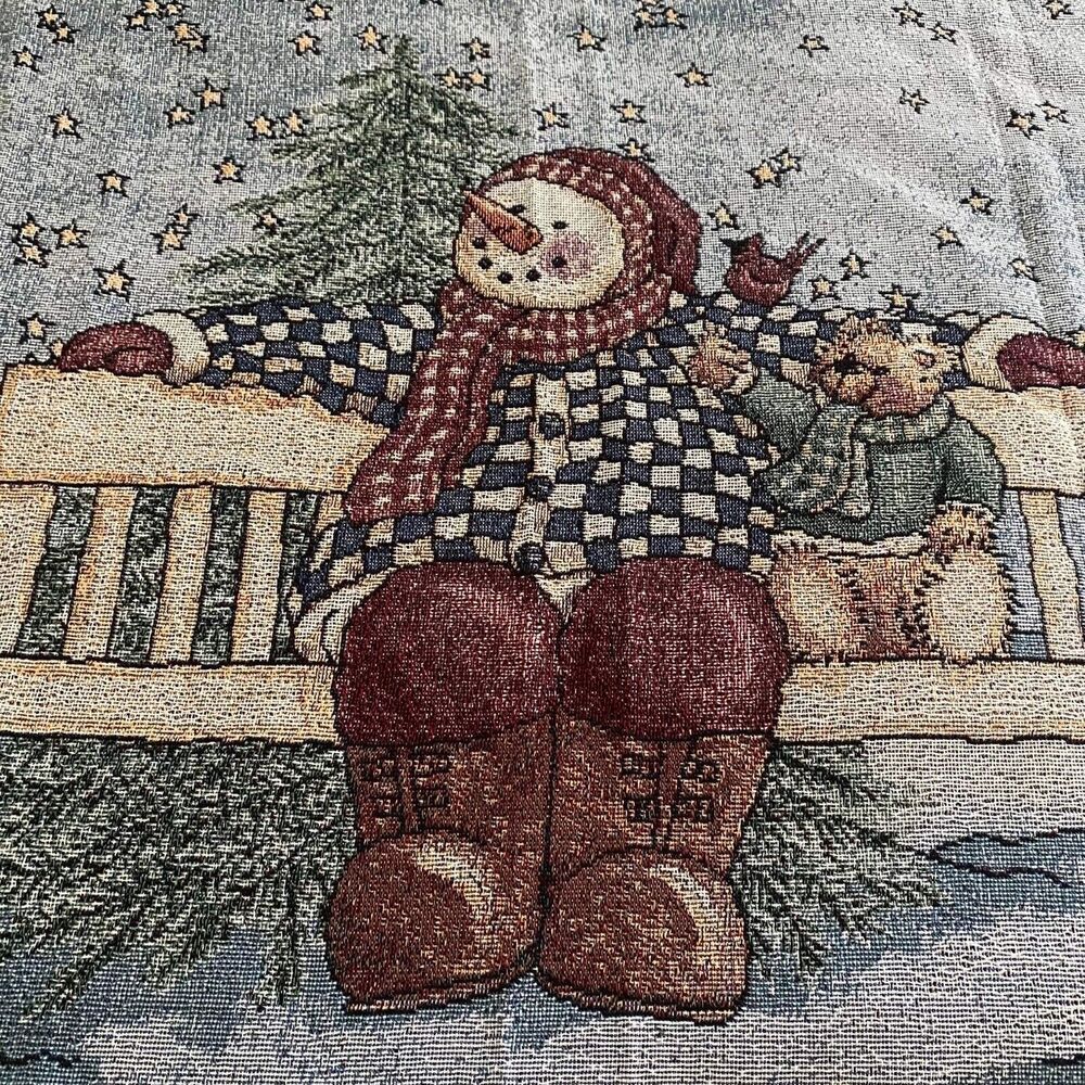 Snowman & Bear Christmas Holiday Fringe Woven Throw Blanket by Heidi Sutterberg